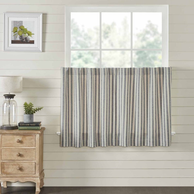Piper Classics Market Place Gray Ticking Stripe Tier Curtains - Image 2